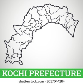 Simple outline map of Kochi Prefecture, Japan. Vector graphic illustration.