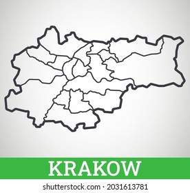 Simple outline map of Krakow, Poland. Vector graphic illustration.