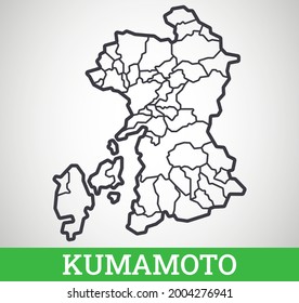 Mapa de esquema simple de la ilustración gráfica de Kumamoto Vector.