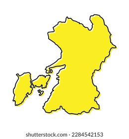 Simple outline map of Kumamoto is a prefecture of Japan. Stylized minimal line design