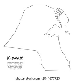 Mapa de esquema simple de Kuwait, silueta vectorial en estilo de línea de esbozo