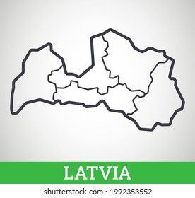 Simple outline map of Latvia with regions. Vector graphic illustration.