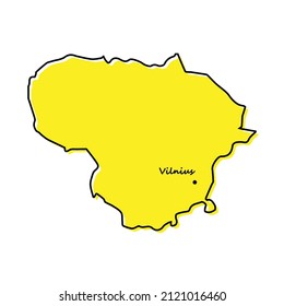 Simple outline map of Lithuania with capital location. Stylized minimal line design