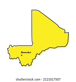 Einfache Umrisskarte von Mali mit der Lage der Hauptstadt. Stilvolles minimales Liniendesign