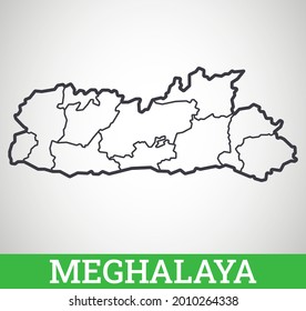 Simple outline map of Meghalaya District, India. Vector graphic illustration.