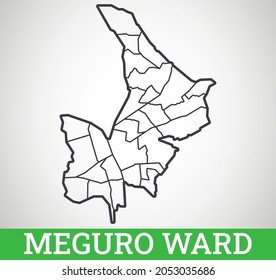 Simple outline map of Meguro Ward, Tokyo. Vector graphic illustration.