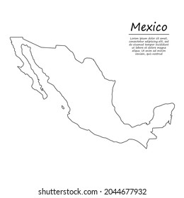 Simple outline map of Mexico, vector silhouette in sketch line style