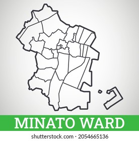 Simple outline map of Minato Ward, Tokyo. Vector graphic illustration.