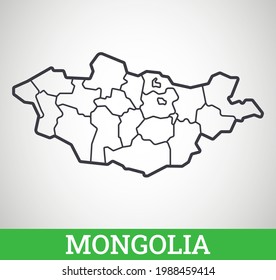Simple outline map of Mongolia with regions. Vector graphic illustration.