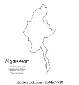Simple outline map of Myanmar, vector silhouette in sketch line style