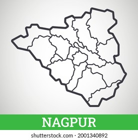 Einfache Rahmenkarte von Nagpur. Vektorgrafik.