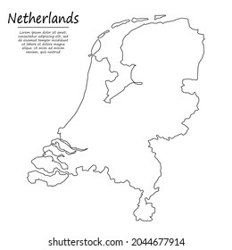 Simple outline map of Netherlands, vector silhouette in sketch line style