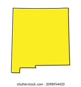 Mapa de esquema simple de Nuevo México es un estado de Estados Unidos. Diseño de línea mínimo estilizado