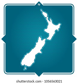 Simple outline map of New Zealand with compass