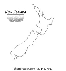 Simple outline map of New Zealand, vector silhouette in sketch line style