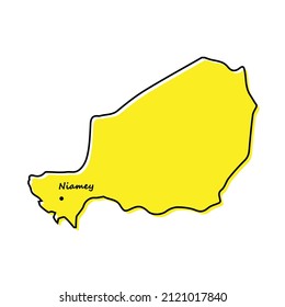 Simple outline map of Niger with capital location. Stylized minimal line design