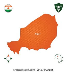 Simple outline map of Nigeria with national symbols