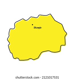 Simple outline map of North Macedonia with capital location. Stylized minimal line design