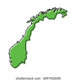 Simple outline map of Norway. Stylized minimal line design