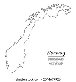 Mapa de esquema simple de Noruega, silueta vectorial en estilo de línea de esbozo