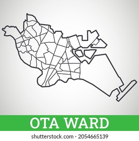 Simple outline map of Ota Ward, Tokyo. Vector graphic illustration.