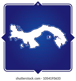 Simple outline map of panama with compas