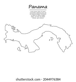 Simple outline map of Panama, vector silhouette in sketch line style