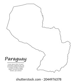 Simple outline map of Paraguay, vector silhouette in sketch line style