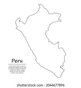 Simple Outline Map Of Peru, Vector Silhouette In Sketch Line Style