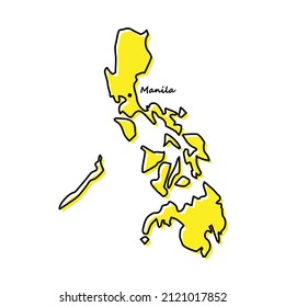 Mapa de esquema simple de Filipinas con ubicación de capital. Diseño de línea mínimo estilizado