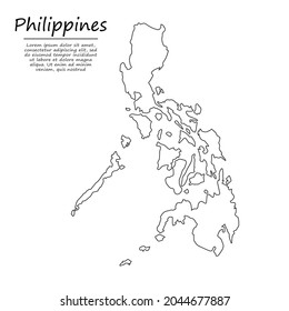 Simple outline map of Philippines, vector silhouette in sketch line style