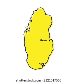Simple outline map of Qatar with capital location. Stylized minimal line design
