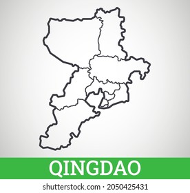 Simple outline map of Qingdao, China. Vector graphic illustration.