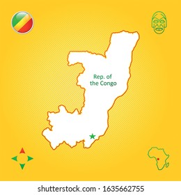 Simple outline map of republic of the congo with National Symbols