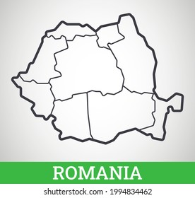 Simple outline map of Romania with regions. Vector graphic illustration.