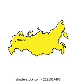 Simple outline map of Russia with capital location. Stylized minimal line design