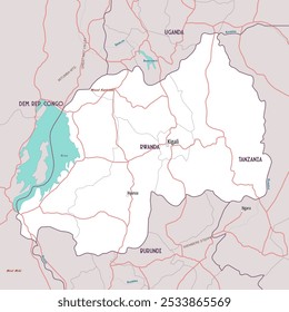 Carte sommaire simple de page de coloriage Rwanda