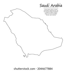 Simple outline map of Saudi Arabia, vector silhouette in sketch line style