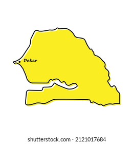 Simple outline map of Senegal with capital location. Stylized minimal line design