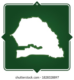 Simple outline map of Senegal with national symbols