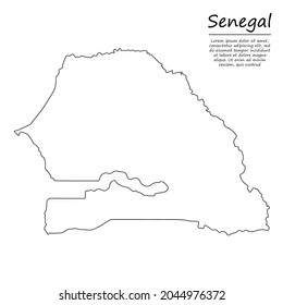 Simple outline map of Senegal, vector silhouette in sketch line style