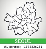 Simple outline map of Seoul with regions, South Korea. Vector graphic illustration.