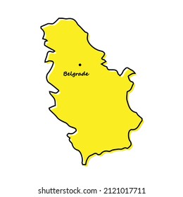 Simple outline map of Serbia with capital location. Stylized minimal line design