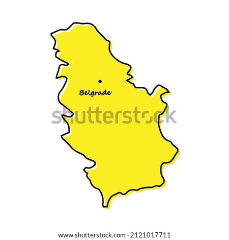 Simple outline map of Serbia with capital location. Stylized minimal line design