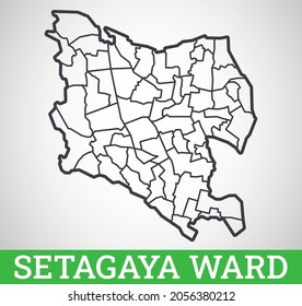 Simple outline map of Setagaya Ward, Tokyo. Vector graphic illustration.