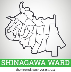 Simple outline map of Shinagawa Ward, Tokyo. Vector graphic illustration.