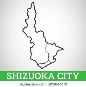 Simple outline map of Shizuoka City, Japan. Vector graphic illustration.