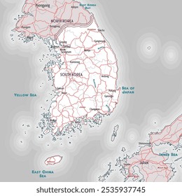 Carte sommaire simple de la page de coloriage Corée du Sud