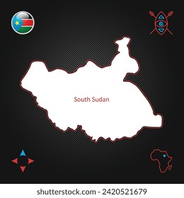 Mapa de esquema simple de Sudán del Sur con símbolos nacionales