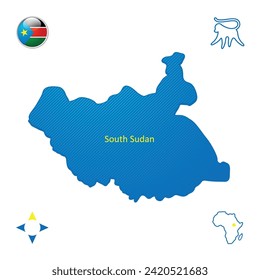 Simple outline map of South Sudan with national symbols